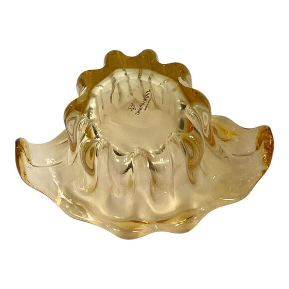 Vintage Teleflora Amber Clear Art Glass Vase Ribbed Drip Waterfall Tulip - Picture 2 of 7